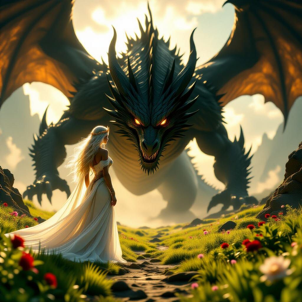 Goddess of Life Battles Shadow Dragon in Epic Confrontation