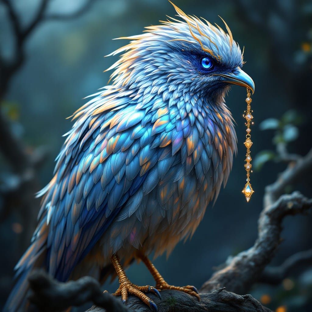Iridescent Bird with Sapphire Eyes, Matte Painting