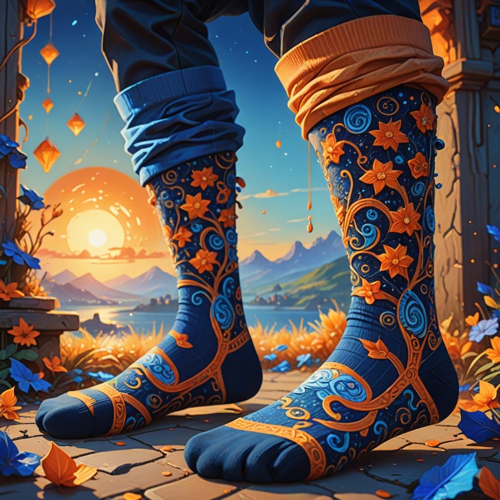 Whimsical Fantasy Socks in Vibrant Oil Painting Style