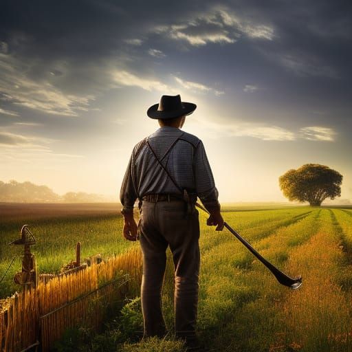 Hyperrealistic Portrait of an Old Farmer at Sunset