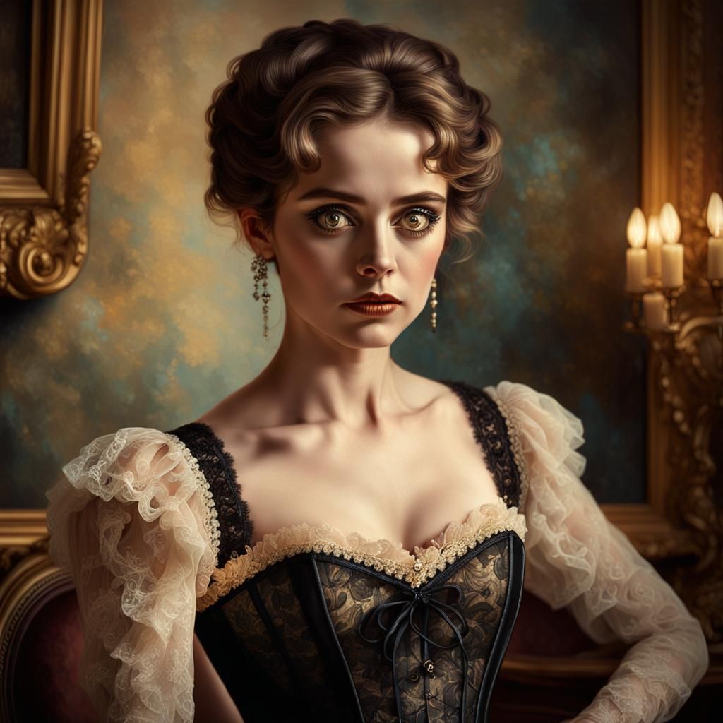 Elegant Woman in Vintage Corset, Oil Painting