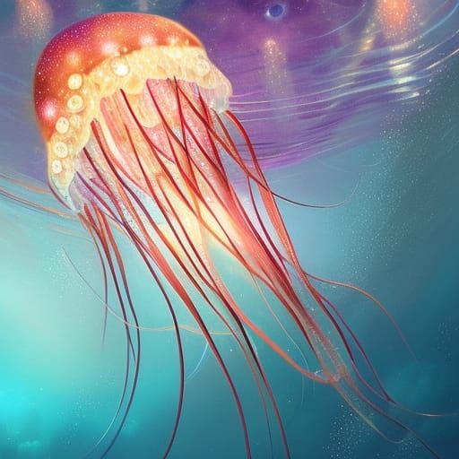 Shimmering Nebula Jellyfish Underwater Digital Illustration