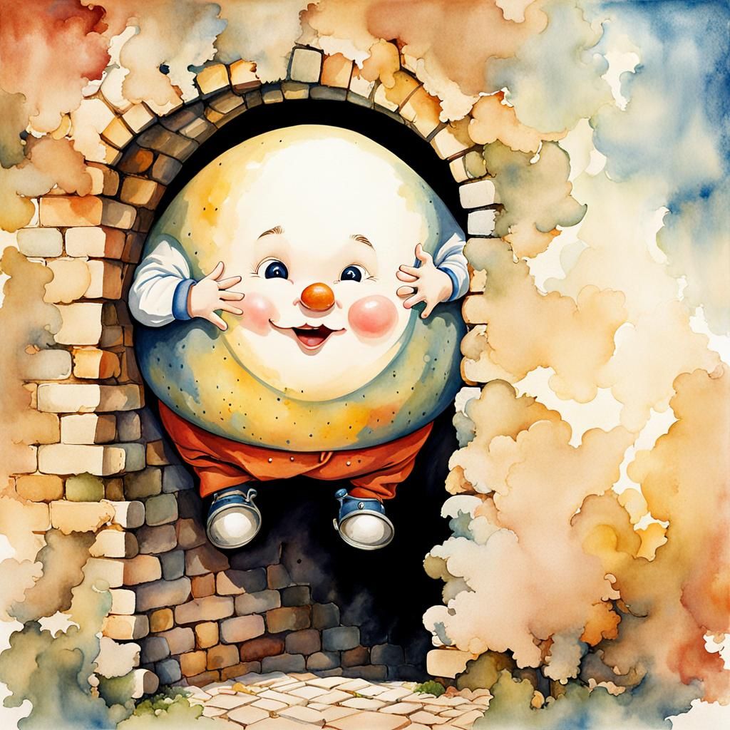 Humpty Dumpty's Great Fall: Watercolor Illustration