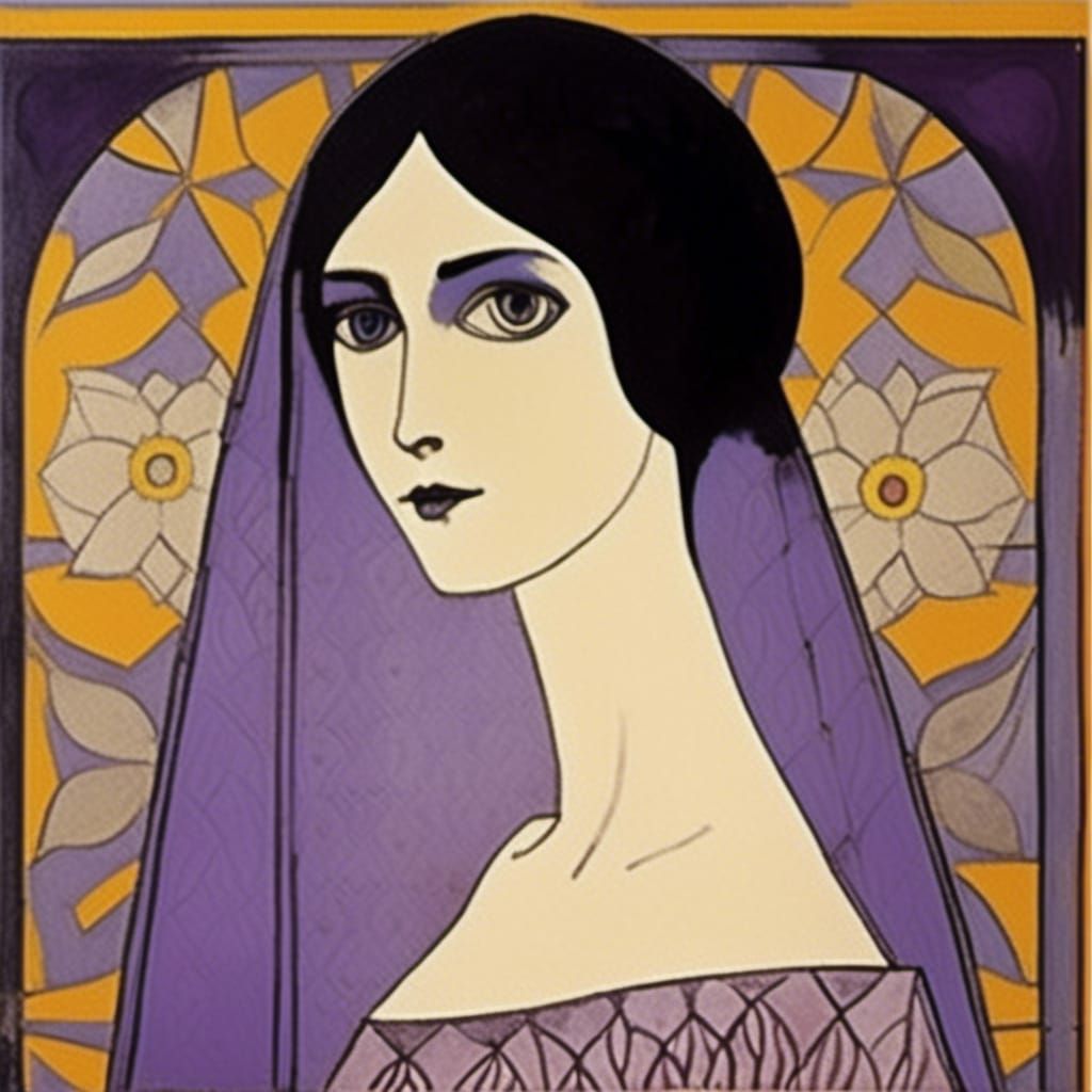 Gothic Princess in Silver and Lilac Ink Print