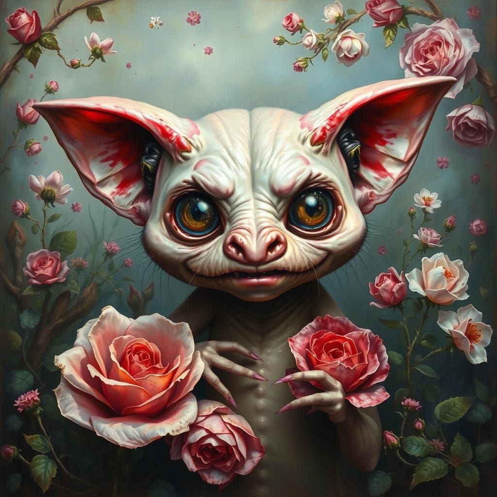 Ugly Creature Portrait in Dreamy Wonderland, Oil on Canvas