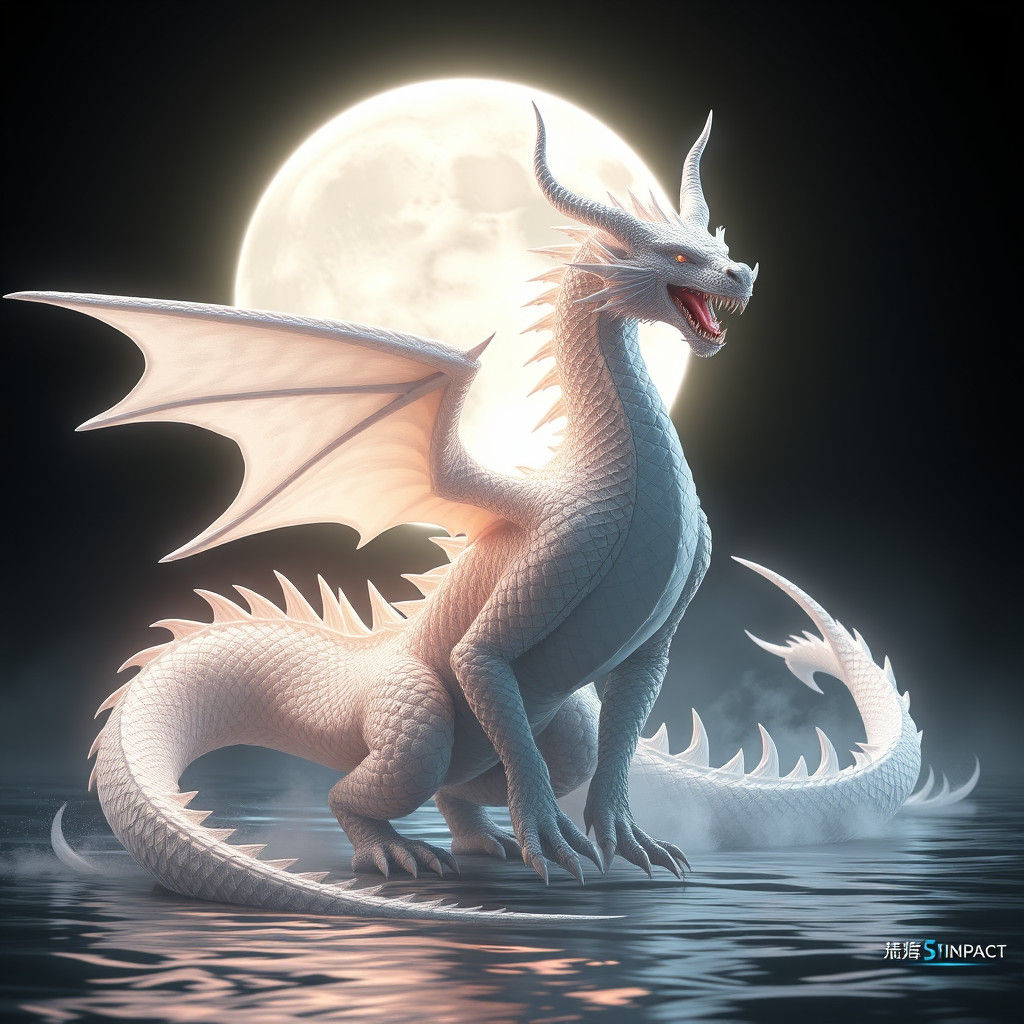 Shimmering White Dragon in 3D Anime Art