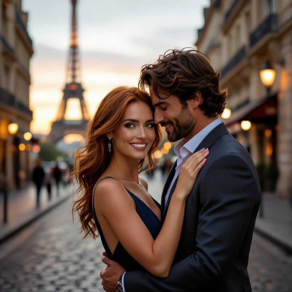 Romantic Reunion in Paris at Dusk