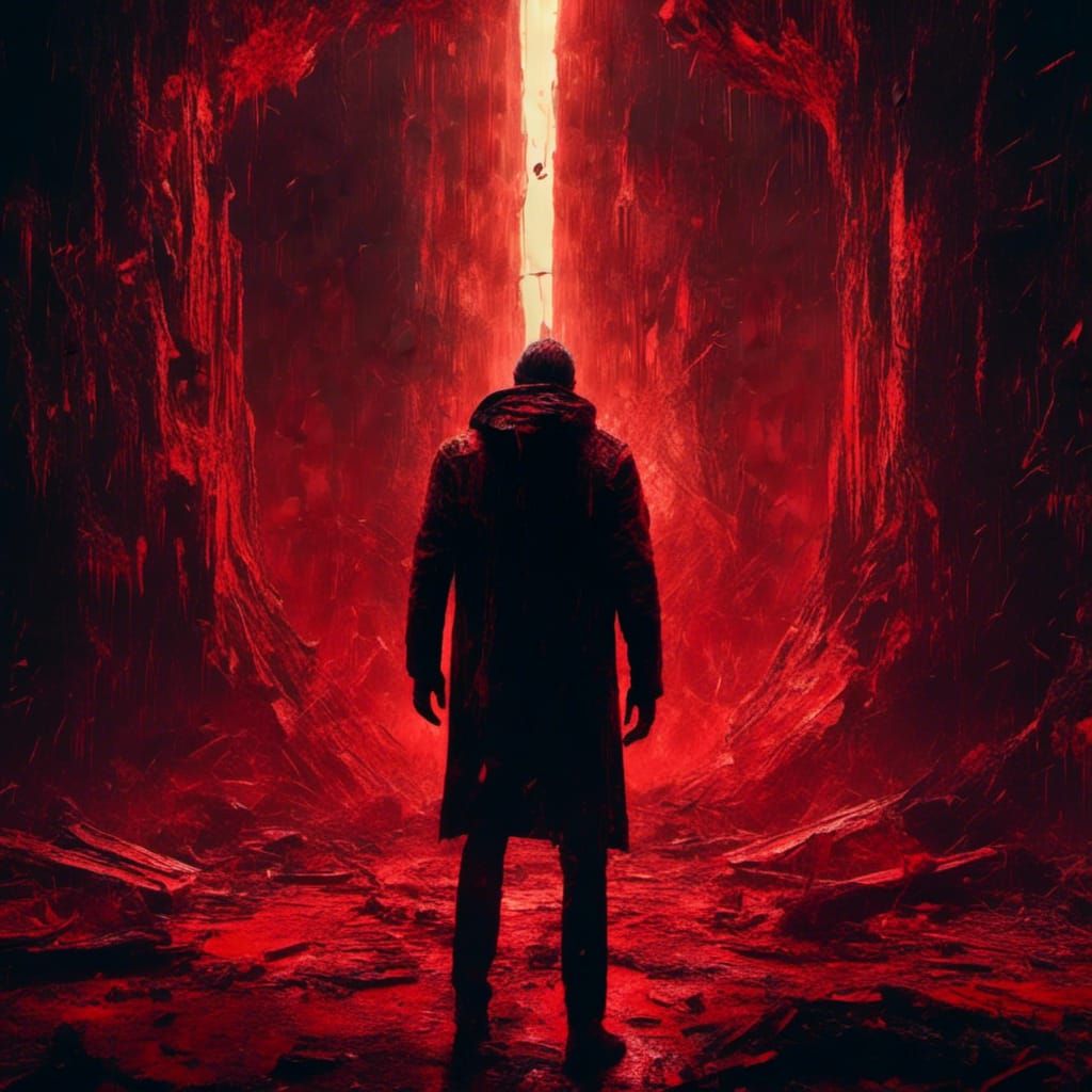 Shattered Cyberpunk Figure in Despair