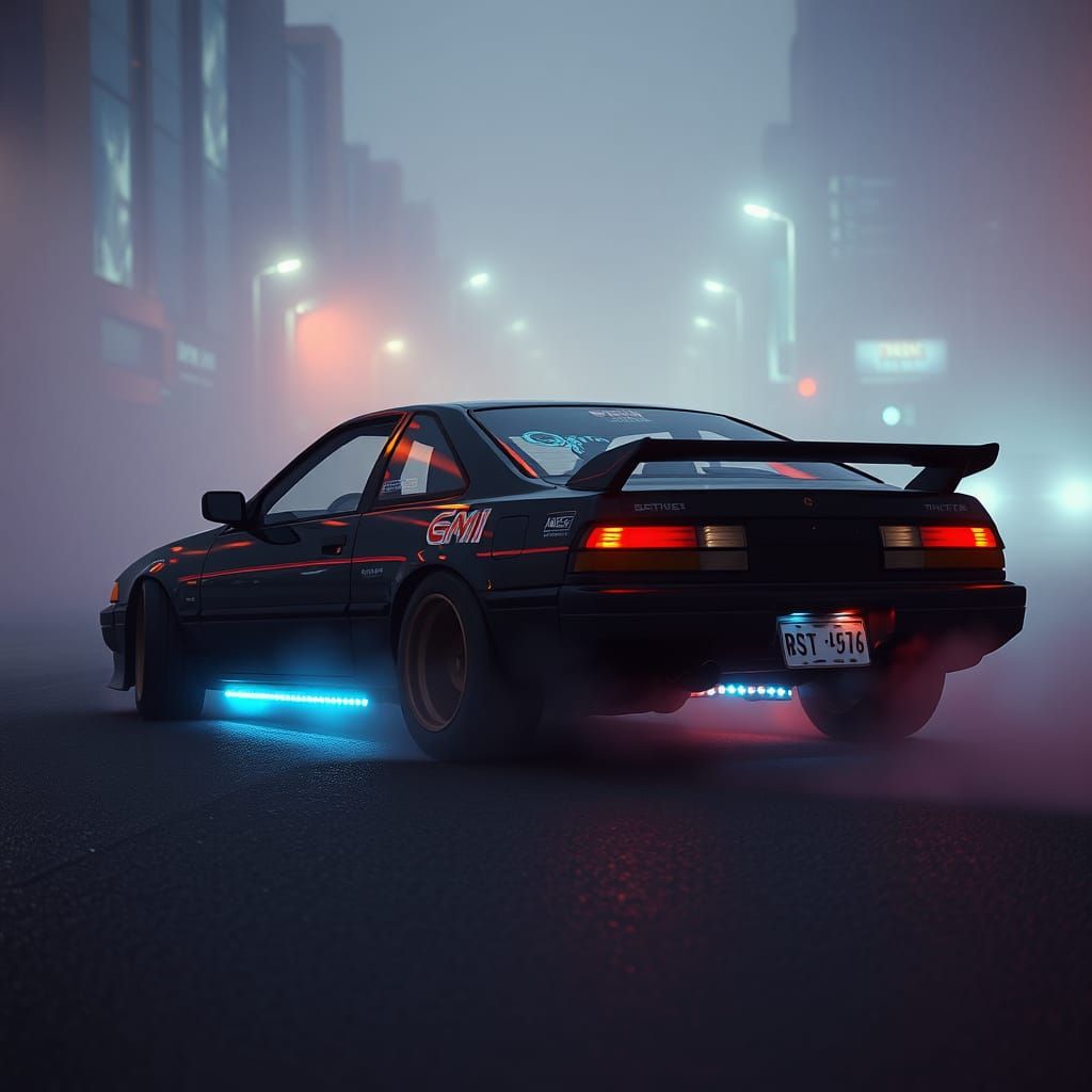 Cyberpunk 180SX Drifting in Neon Cityscape