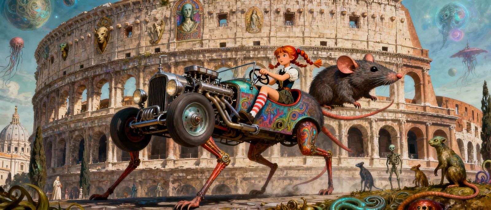 Pipi Longstocking Drives Rat Rod at Colosseum in Surreal Tax...