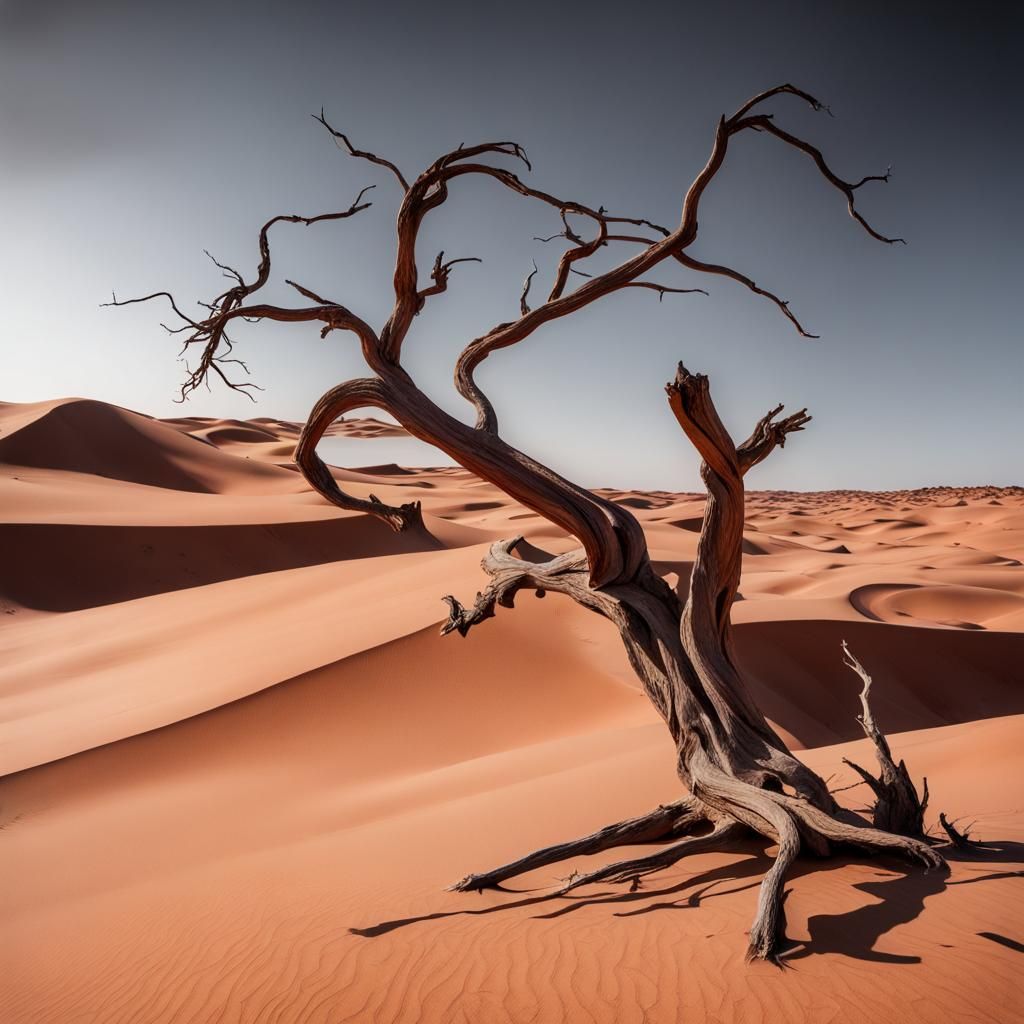 Arid Wasteland: Lone Tree on Red Sand Dune