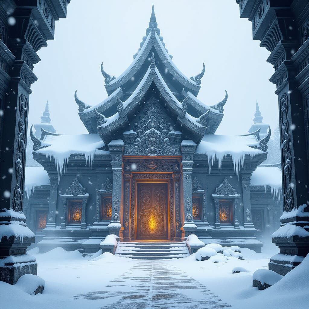 Ancient Temple in Blizzard of Cosmic Snow