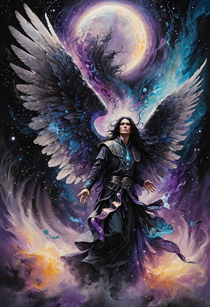 Astral Angel in Cosmic Mixed Media Illustration