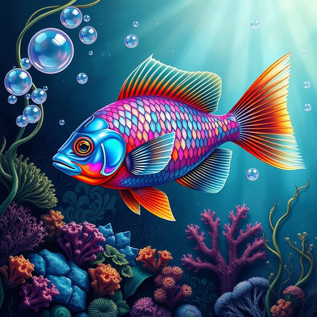 Ethereal Jewel Fish in Vibrant Aquatic Dreamscape