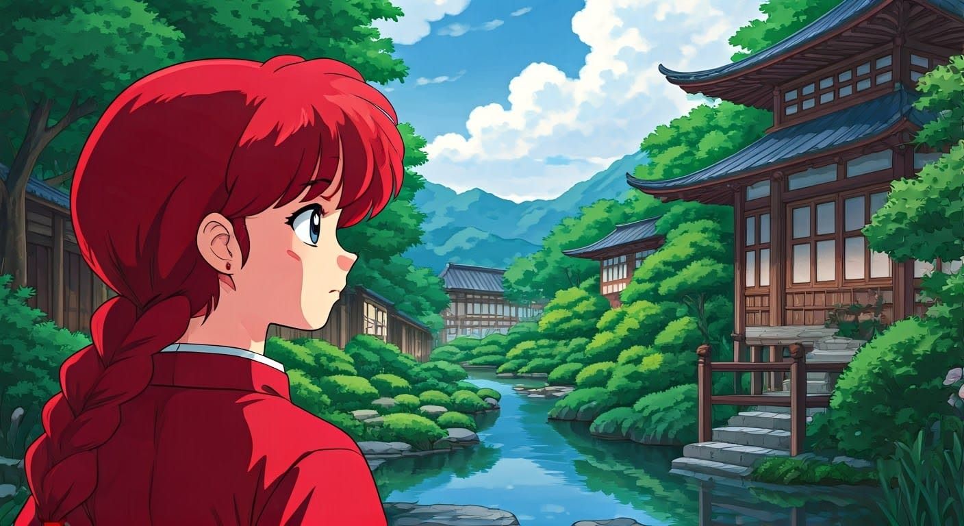 Ranma Saotome in Japanese Garden: Double Exposure Art