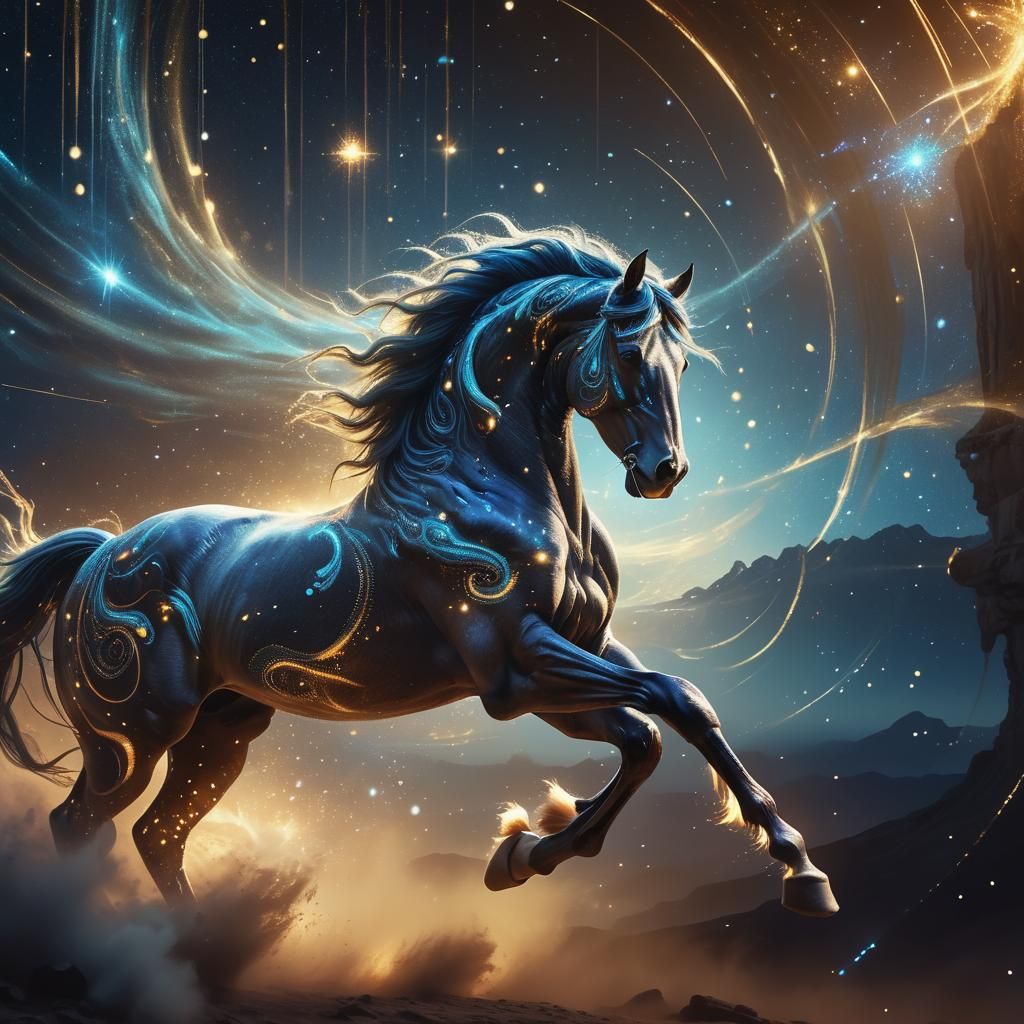 Cosmic Steed Galloping Across Starry Night Sky