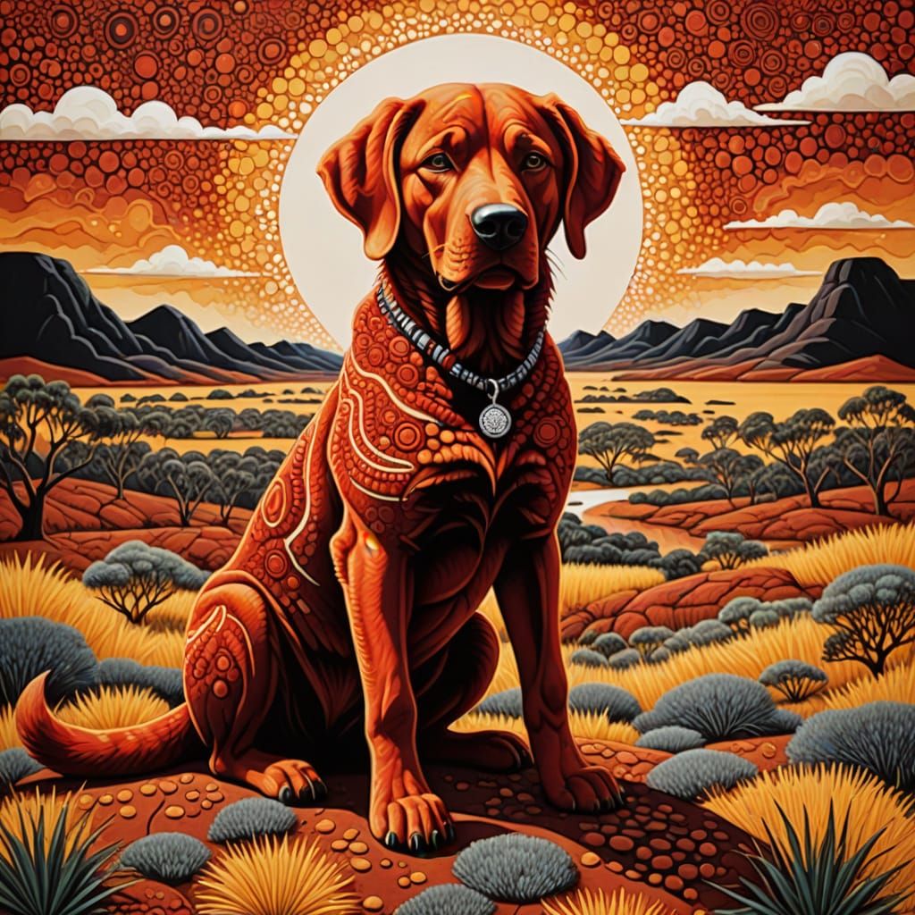 Vibrant Desert Landscape with Clifford the Big Red Dog in Do...