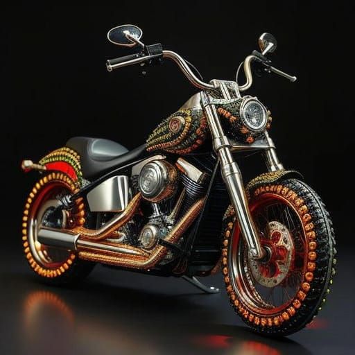 Beaded Harley Davidson Motorcycle in Mosaic Style