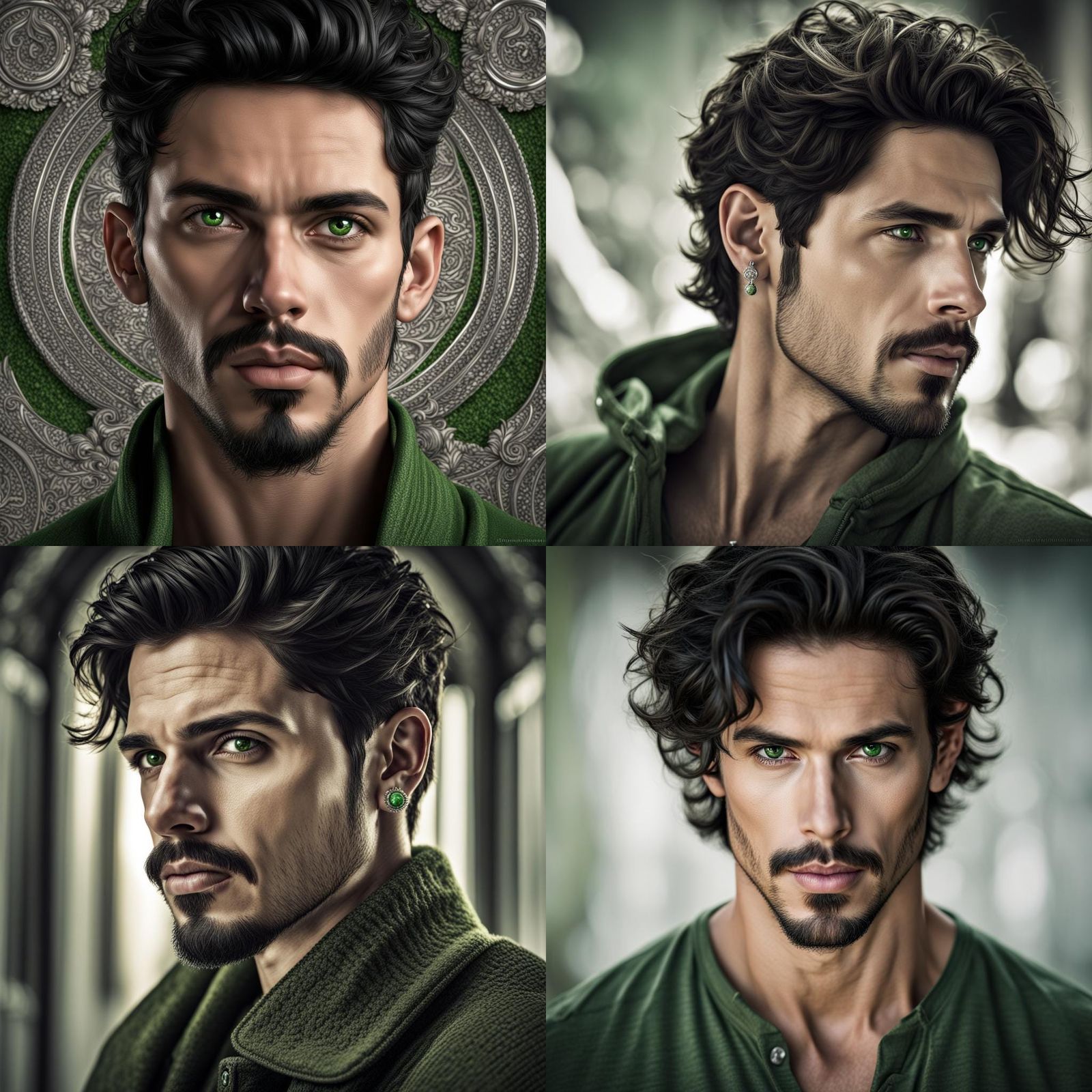 Portrait of Handsome Man with Green Eyes, Hyperrealistic