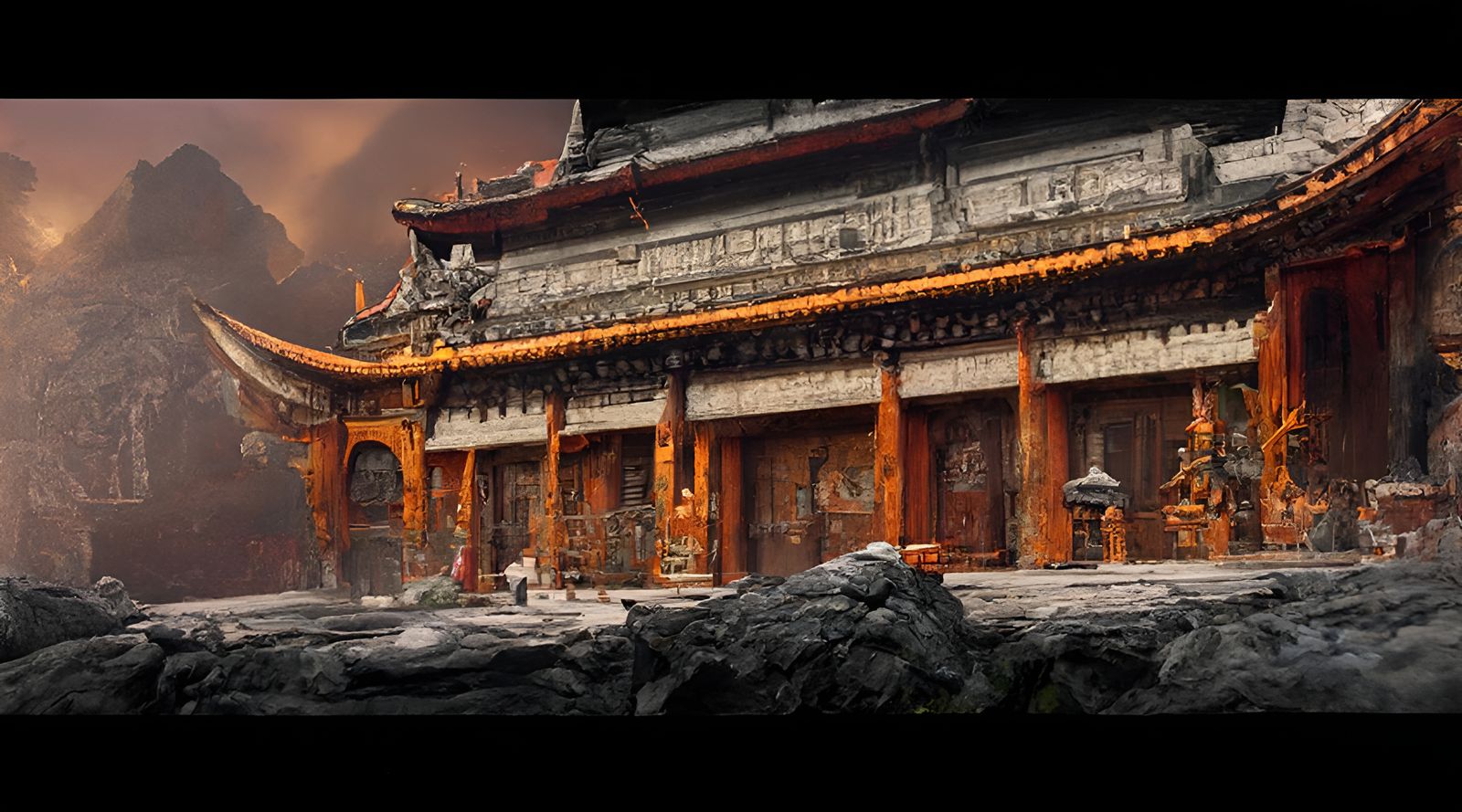 Kung Fu Temple Landscape in Detailed Matte Painting