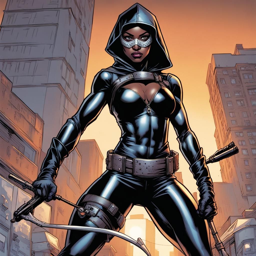 Armored Ebony Vigilante in Comic Book Art Style