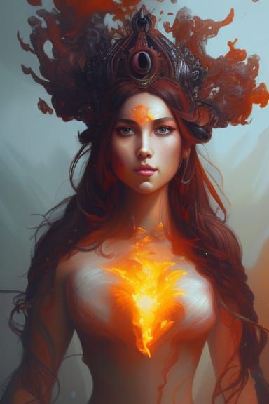 Enchanting Fire Goddess Portrait in Art Nouveau Style