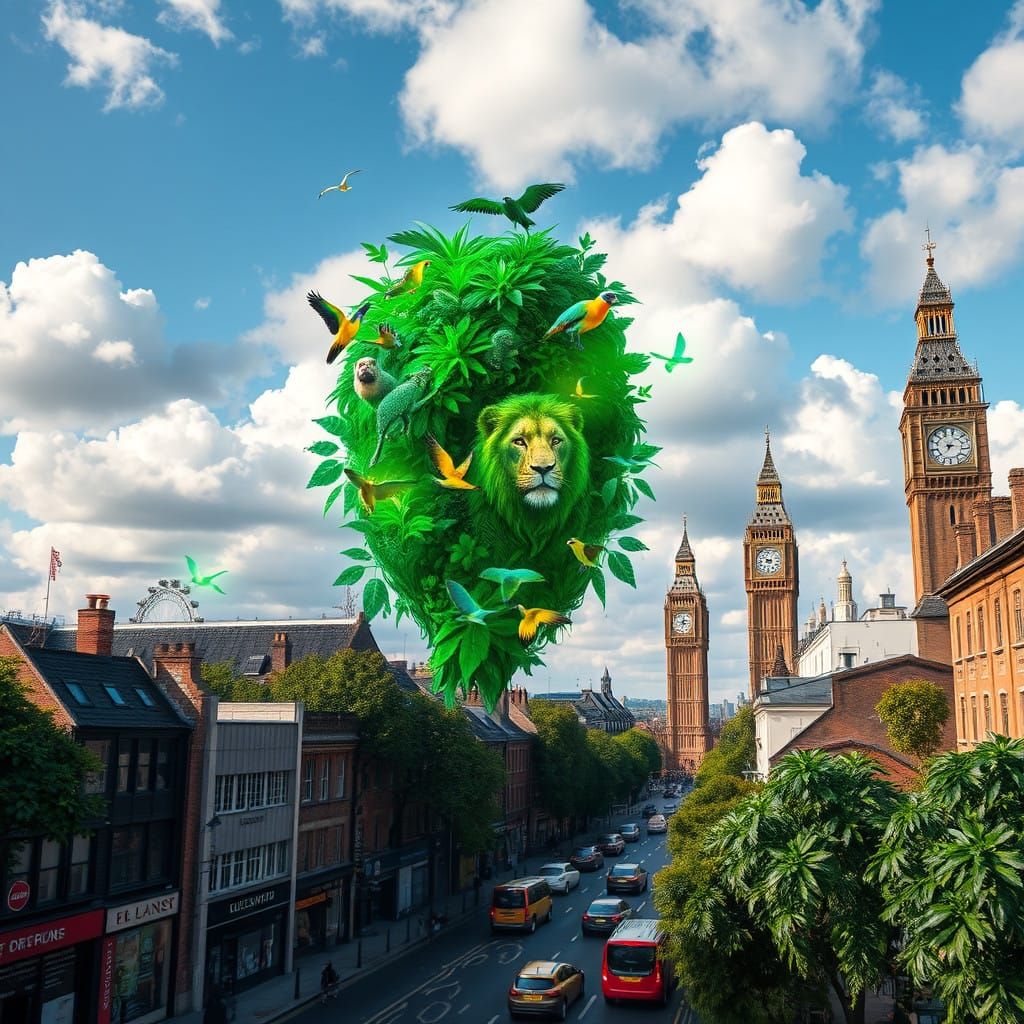 Hyperrealistic Holographic Jungle in Vibrant London