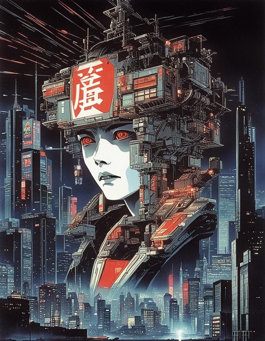 Cyberpunk Dystopian Cityscape, 1980s Film Style