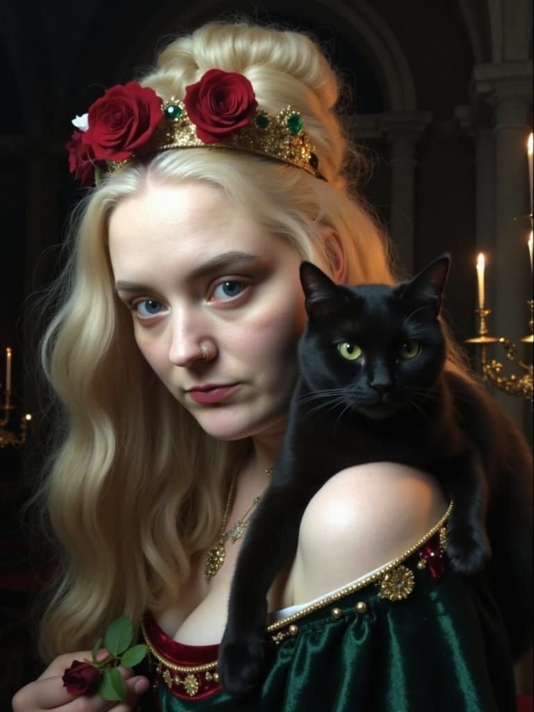 Medieval Queen in Regal Splendor, a Baroque-Inspired Portrai...