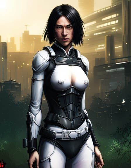 Cyberpunk Warrior Portrait in Digital Art Style