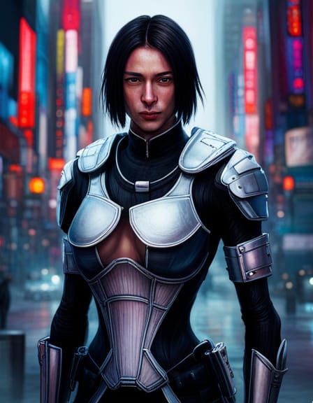 Rukia Kuchiki in Cyberpunk Armor Concept Art