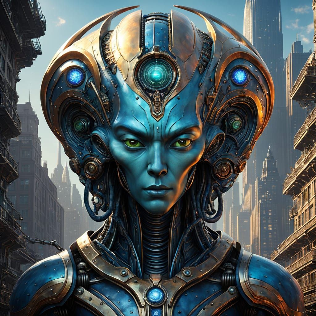 City-Sized Alien Mothership Over Manhattan in Cyberpunk Styl...