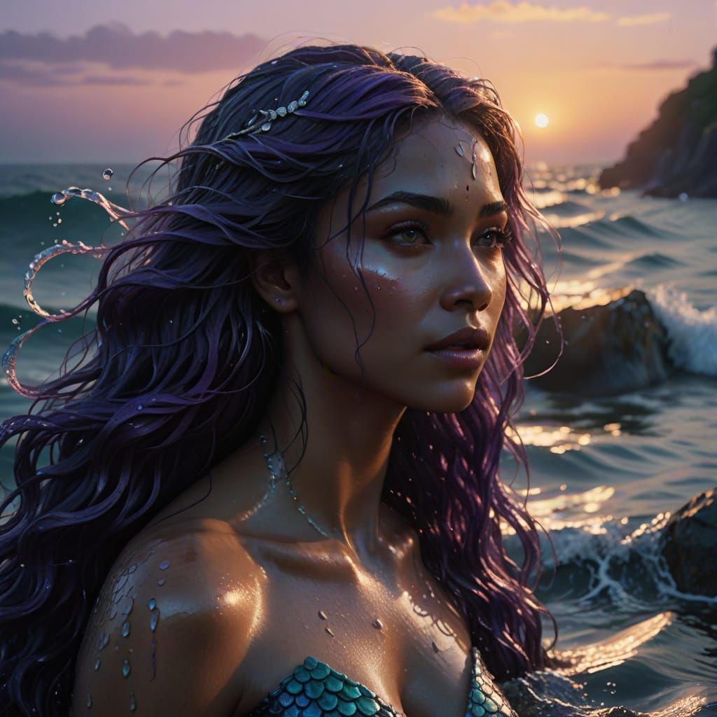 Ethereal Mermaid Rises from the Ocean in Hyper-Realistic Art