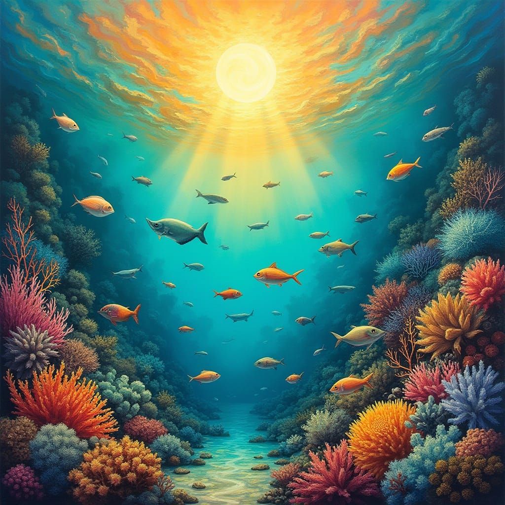 Tropical Aquatic Paradise with Iridescent Algae and Majestic...