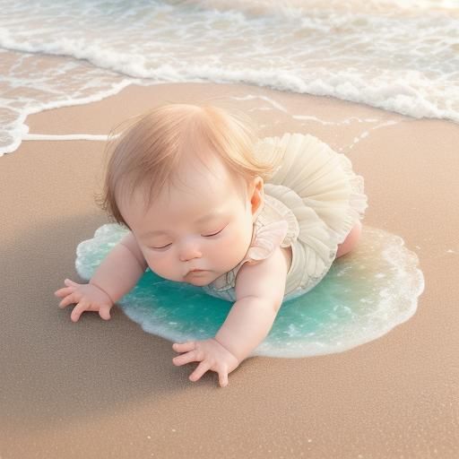 Baby on Fiji Beach in Pastel Dreamscape