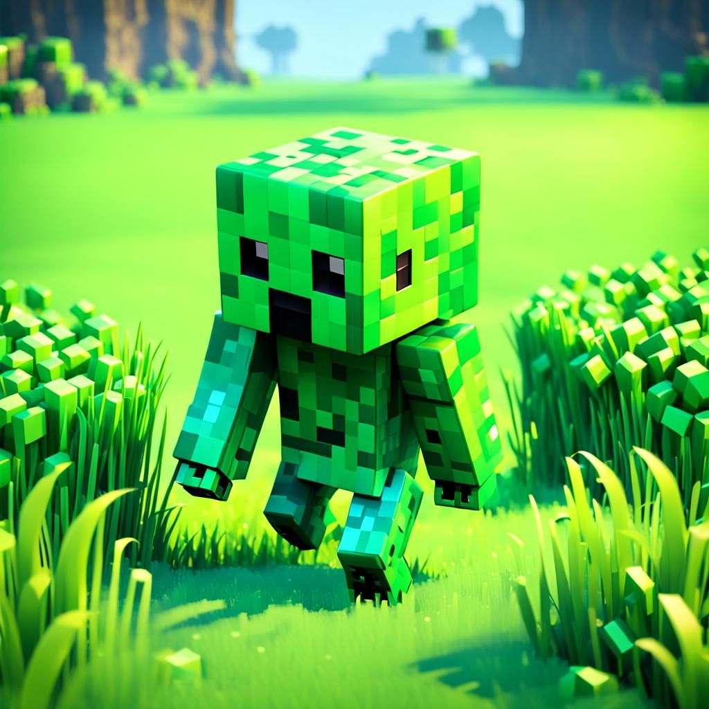 Minecraft Creeper on Green Grass in 8K