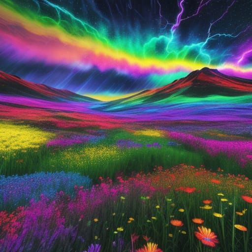 DreamShaper v8 - PSYCHEDELIC colorful storm, beautiful wildf...