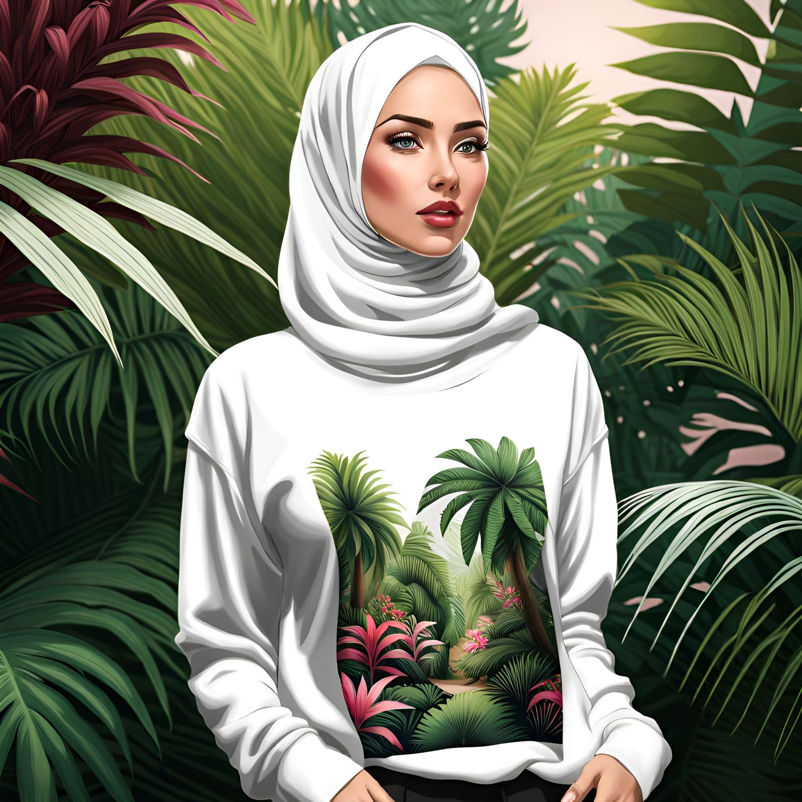 German Woman in Hijab Exploring Botanical Garden