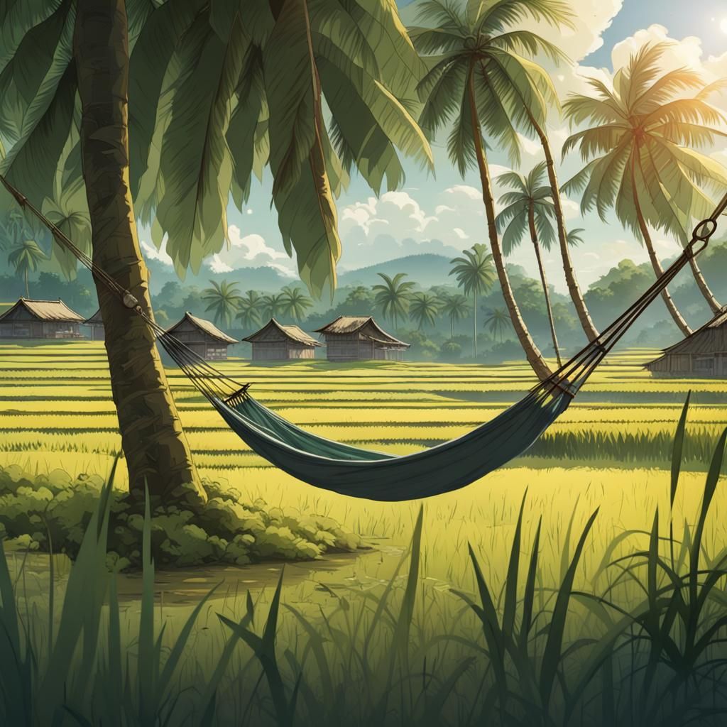 Cambodian Countryside Hammock in Studio Ghibli Style