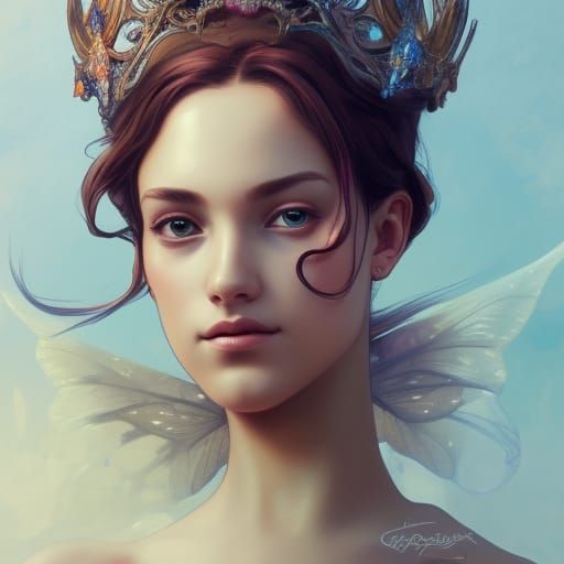 Fairy with Crown: Hyperdetailed Artgerm-style Portrait