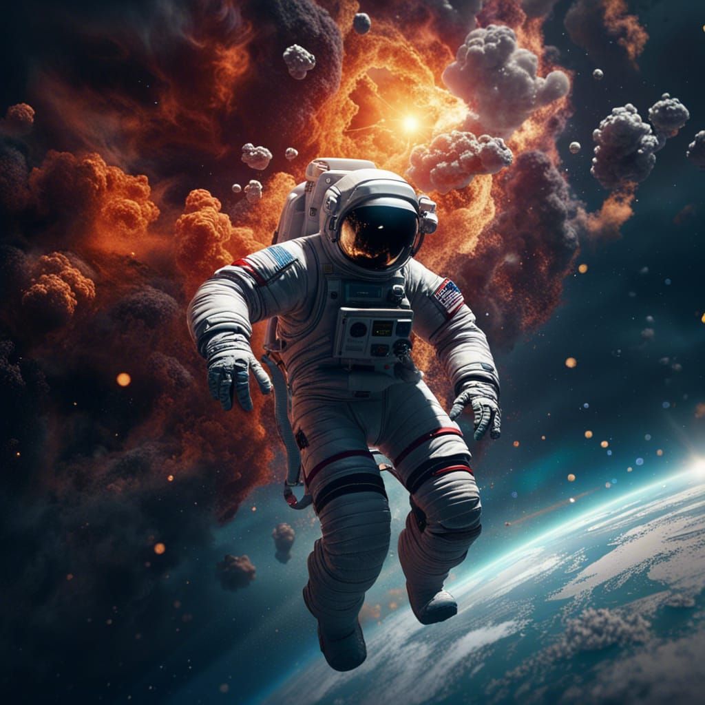 Astronaut in Space near Gas Cloud