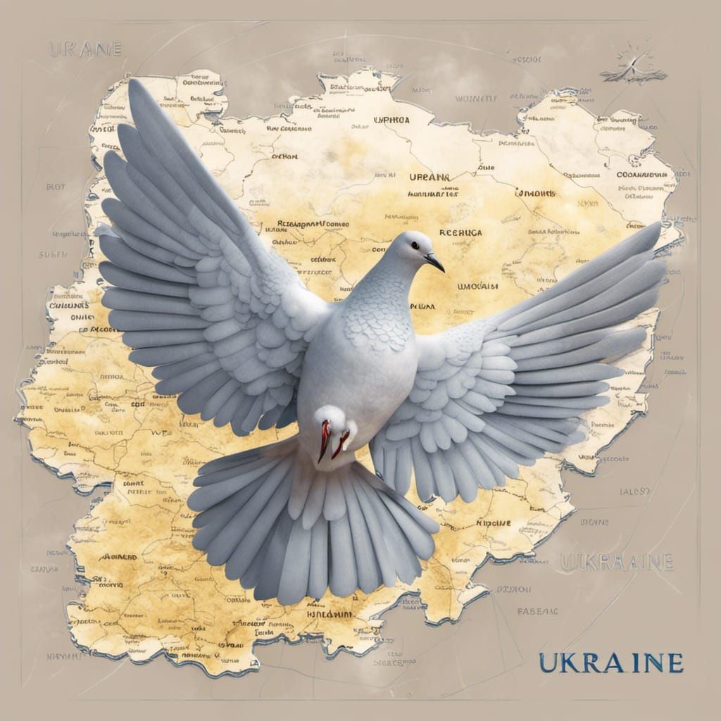 Dove Soaring Over 3D Map of Ukraine
