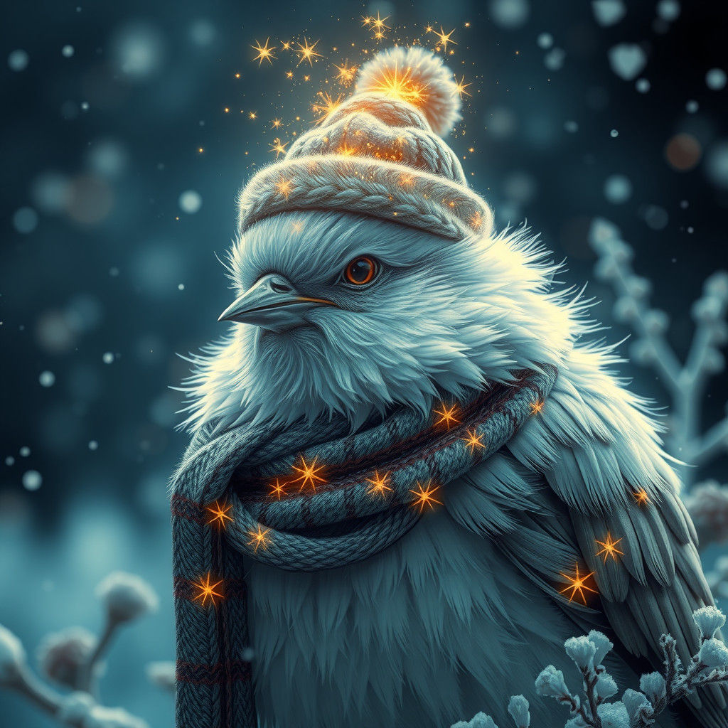 Magical Winter Bird in a Floral Universe