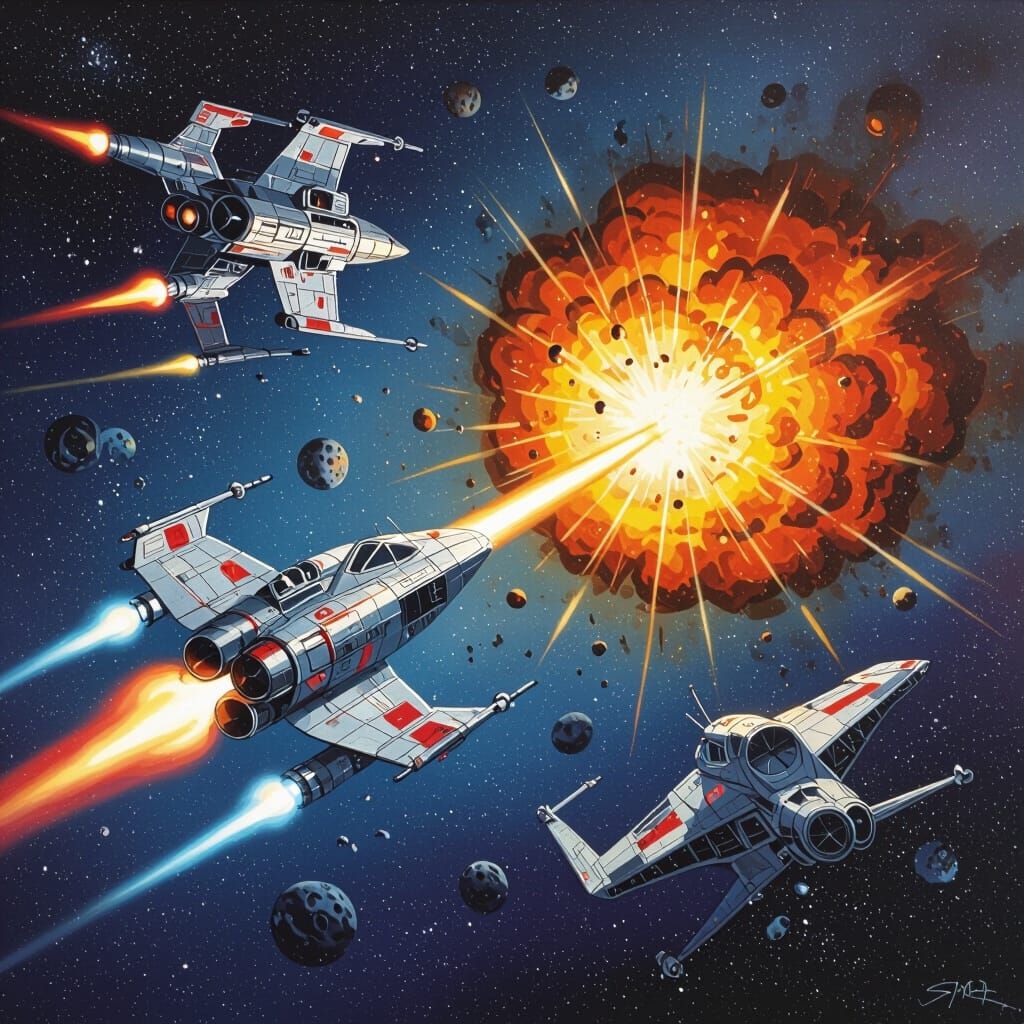 Spaceship Battle in Space as Visionary Art