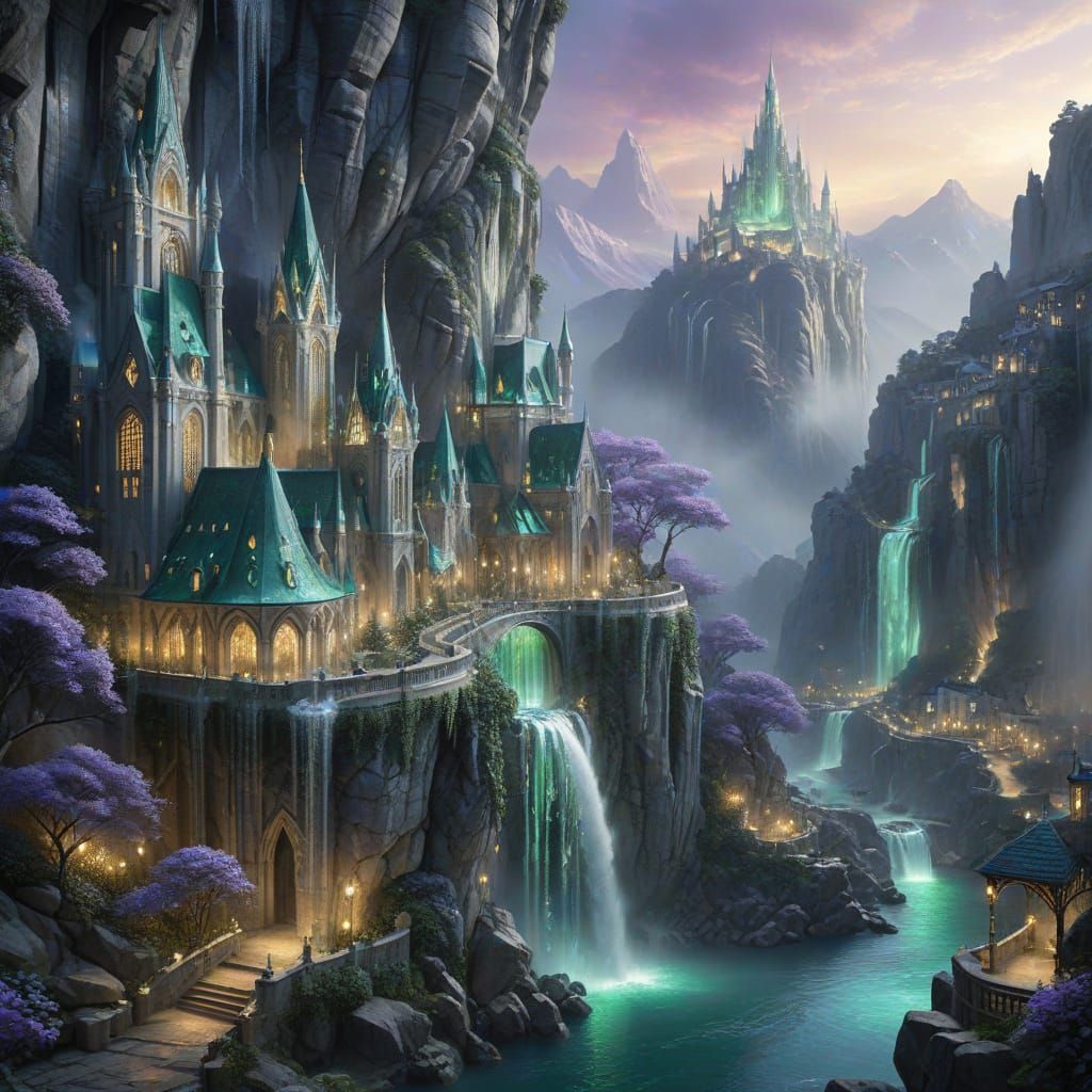 Ethereal Elvish City on Majestic Mountain