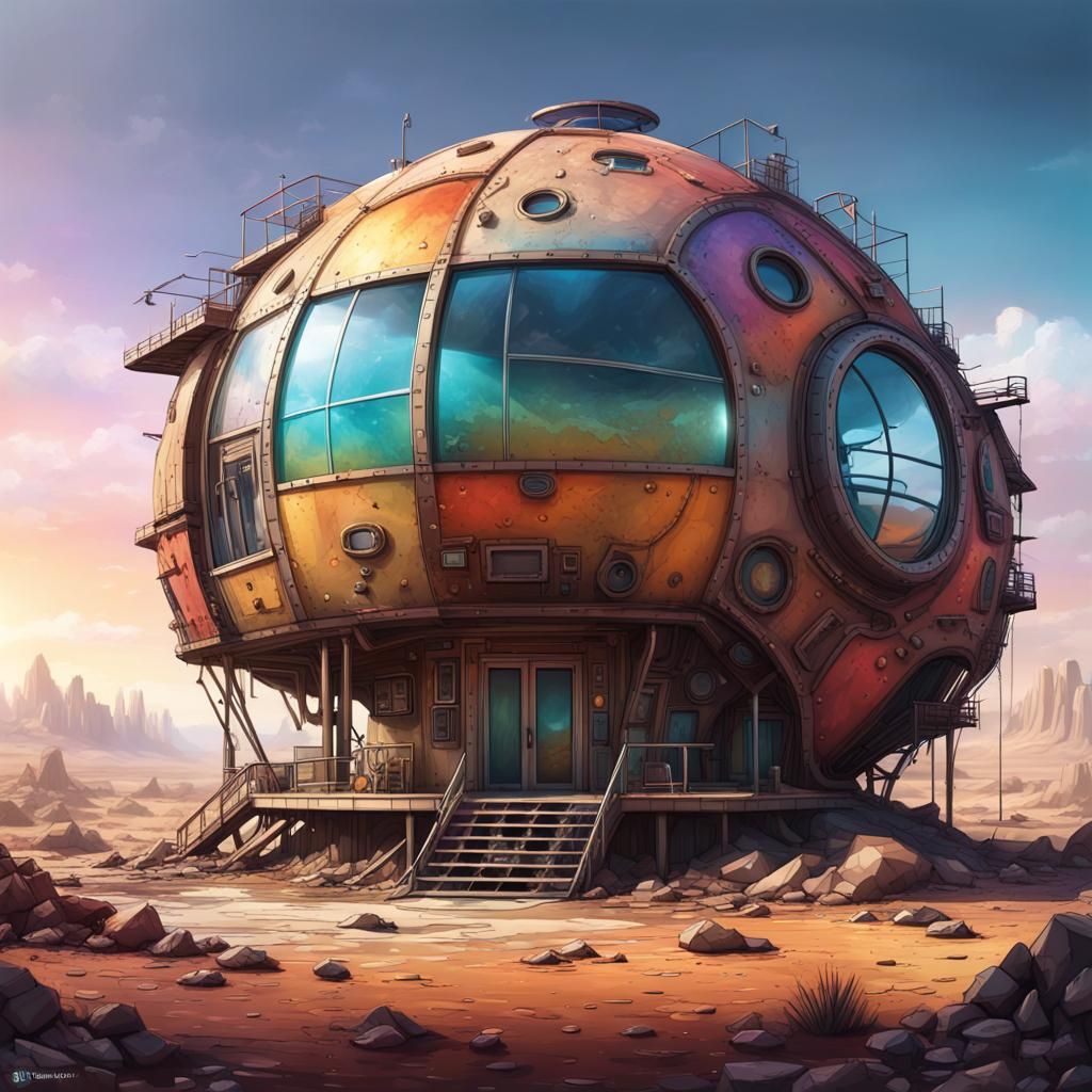High-Tech Dome House in Wasteland City: Hyperrealistic Art