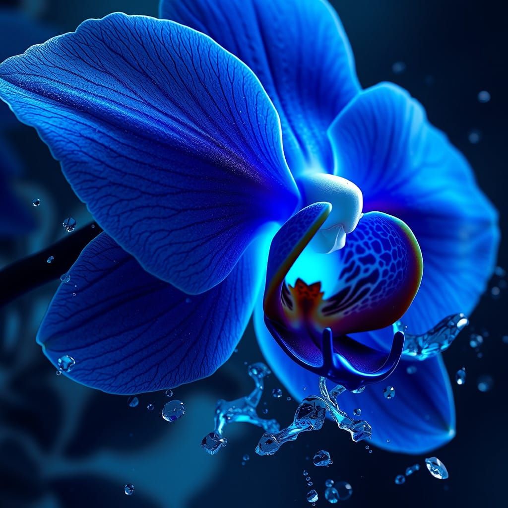 Fantastical Midnight Blue Sapphire Orchid in Intricate Detai...