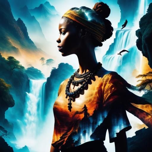 African Woman Portrait with Savanna Overlay