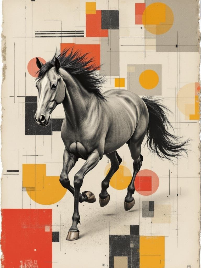 Zen Ensō & Kandinsky Style Horse in Crackle Glaze