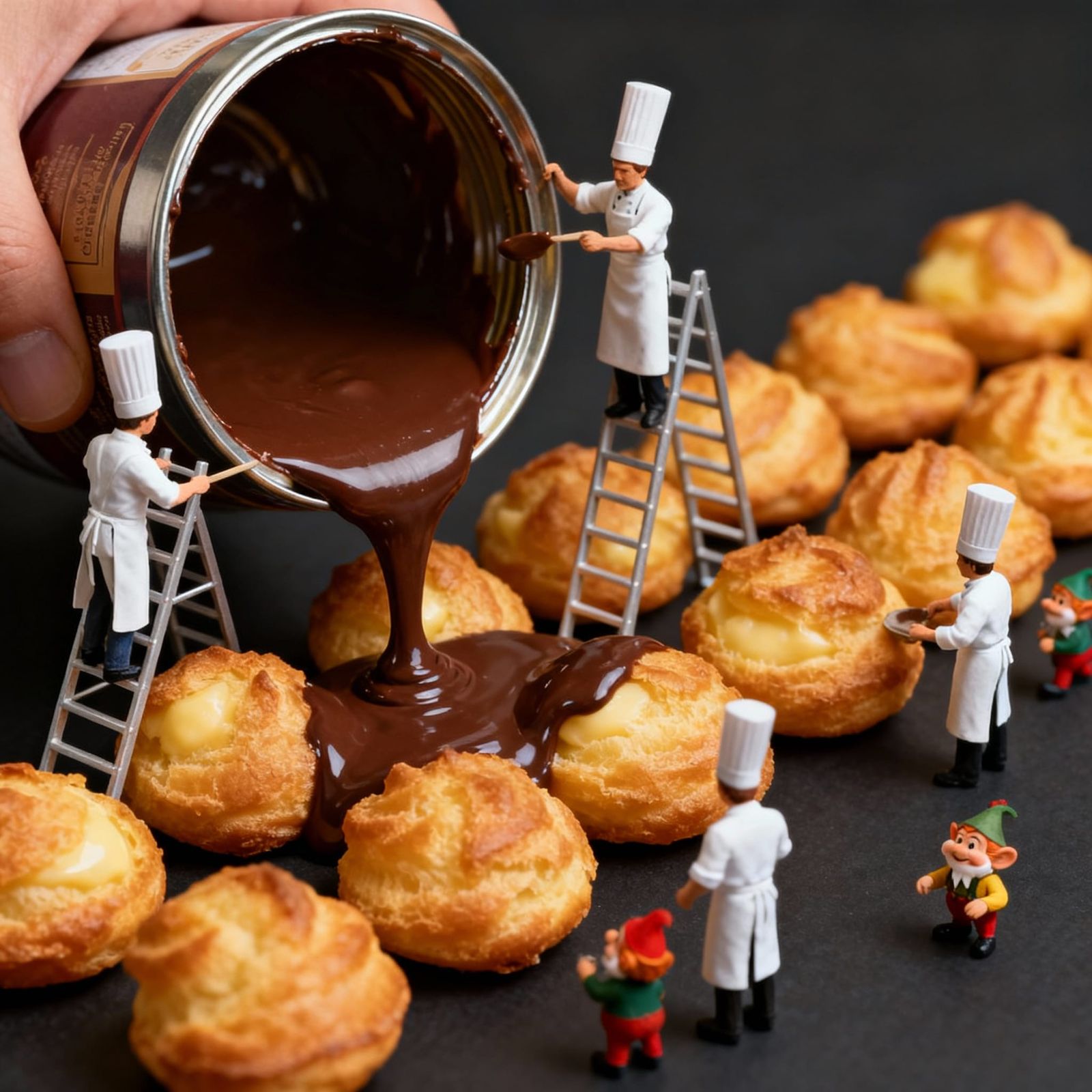 Miniature Chefs Decorate Croissants with Chocolate